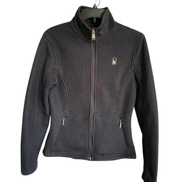 Spyder Core Sweater Zip Front Jacket Fleece Lined Zip Pockets Black Womens Sz M - Picture 2 of 9